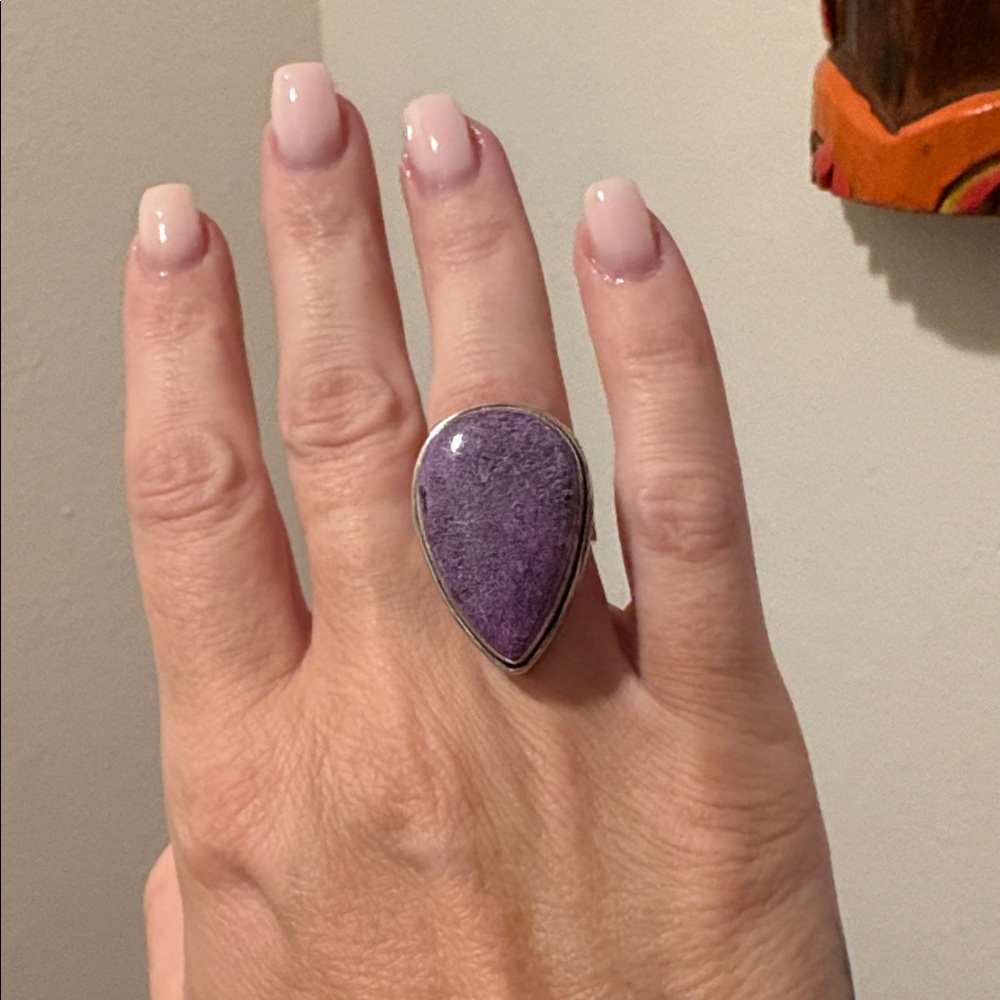 Large Purpurite Ring 925 Sterling Silver size 7